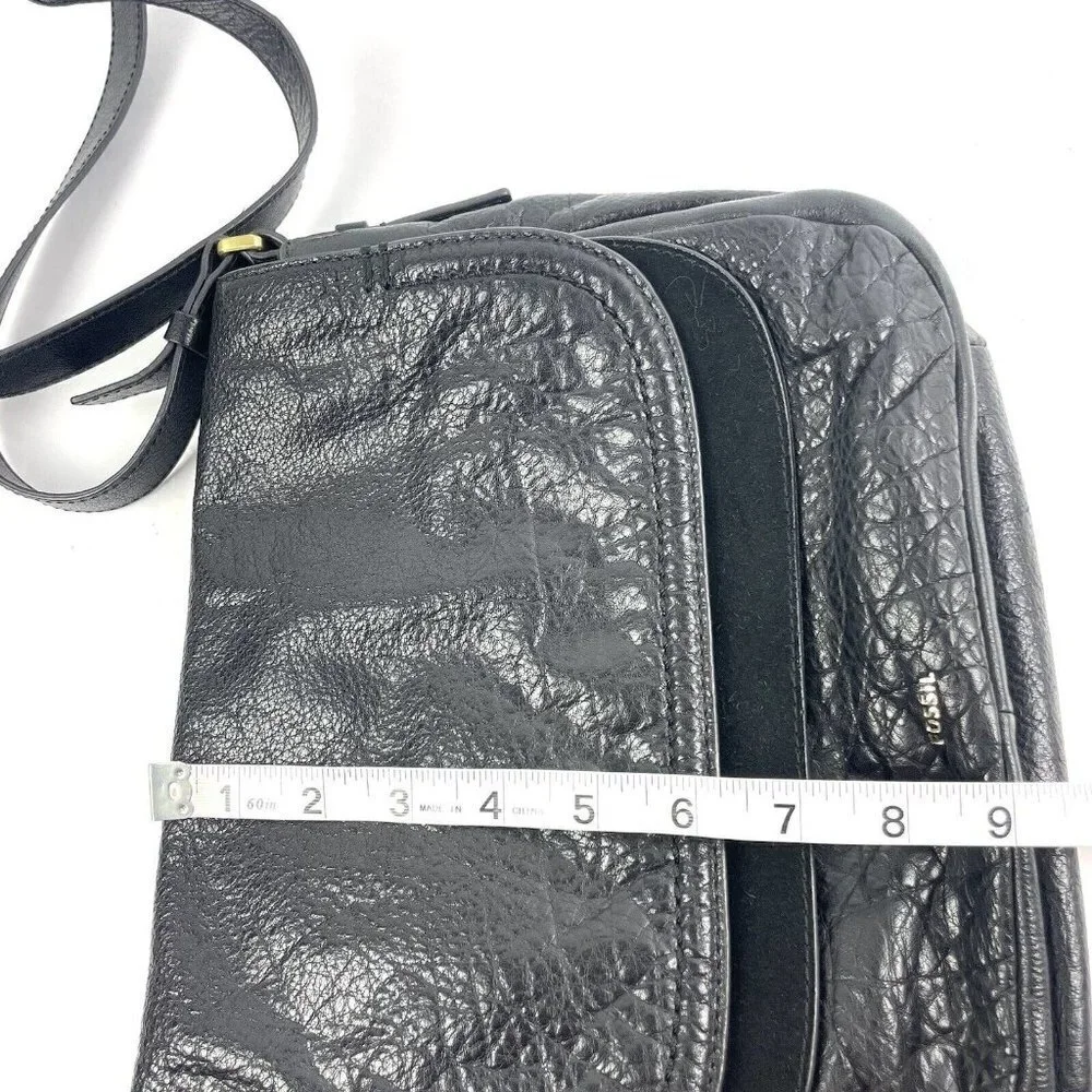 Fossil‎ Peyton Crossbody Bag Black Leather Double Flap Adjustable Strap Handbag